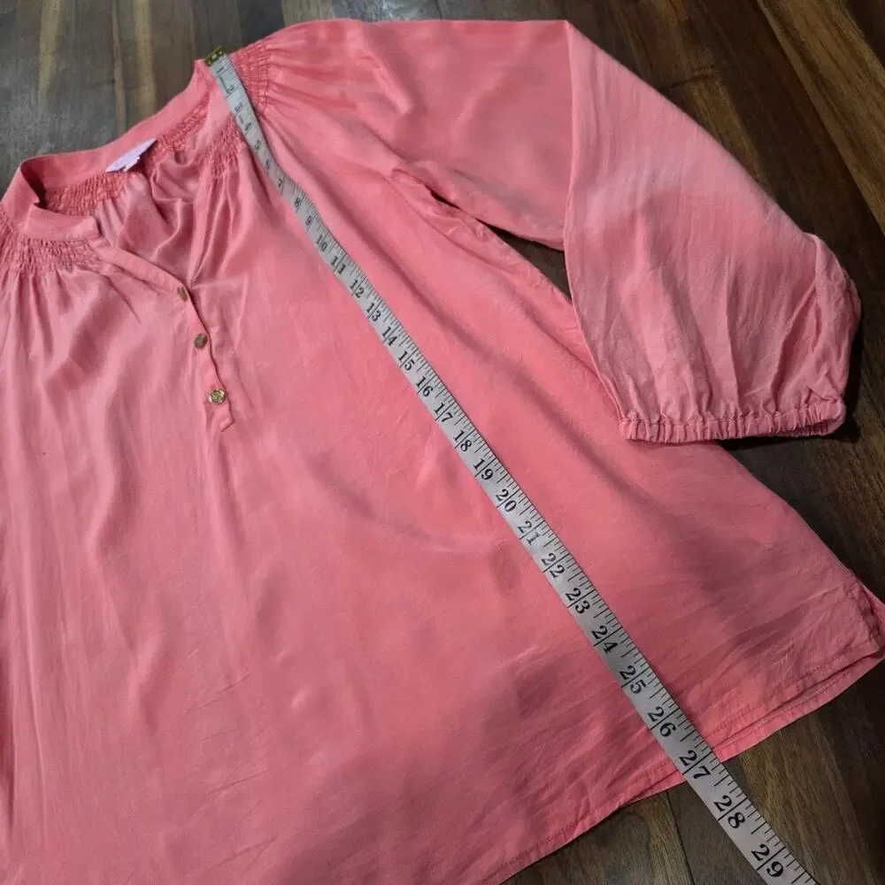 Lilly Pullitzer Elsa Silk Top Women's Blouse Vneck Elastic Cuffs Size Medium - Picture 5 of 11